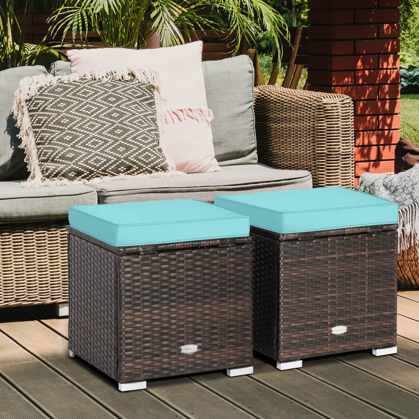Patio Ottoman Set with Removable Cushions & Storage (2-Piece)