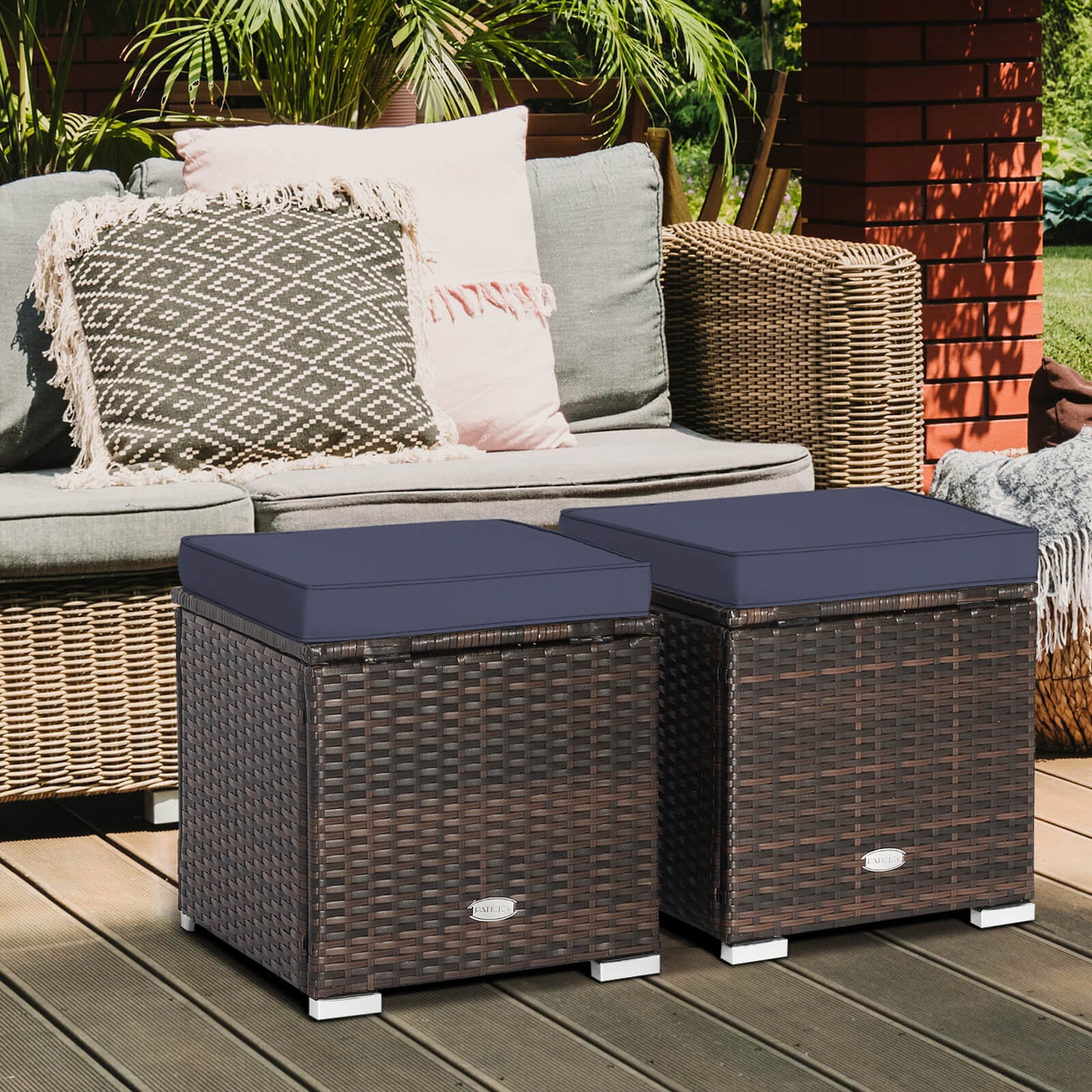 Patio Ottoman Set with Removable Cushions & Storage (2-Piece)