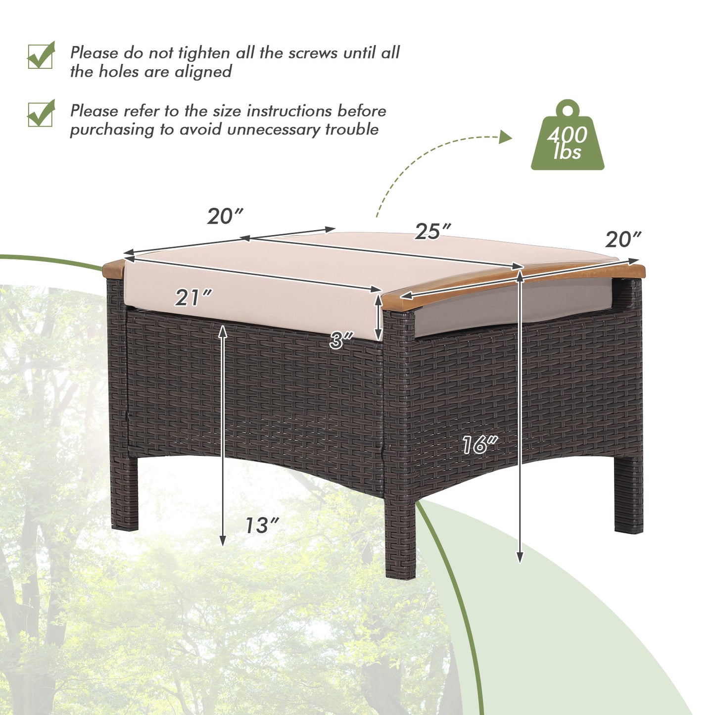 Wicker Patio Ottoman Set of 2 with Cushions - Mix Brown