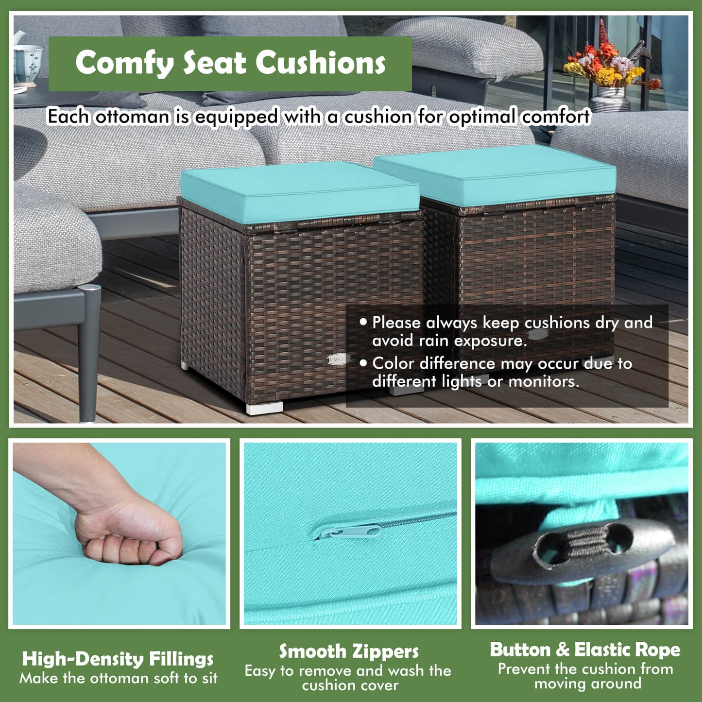 Patio Ottoman Set with Removable Cushions & Storage (2-Piece)