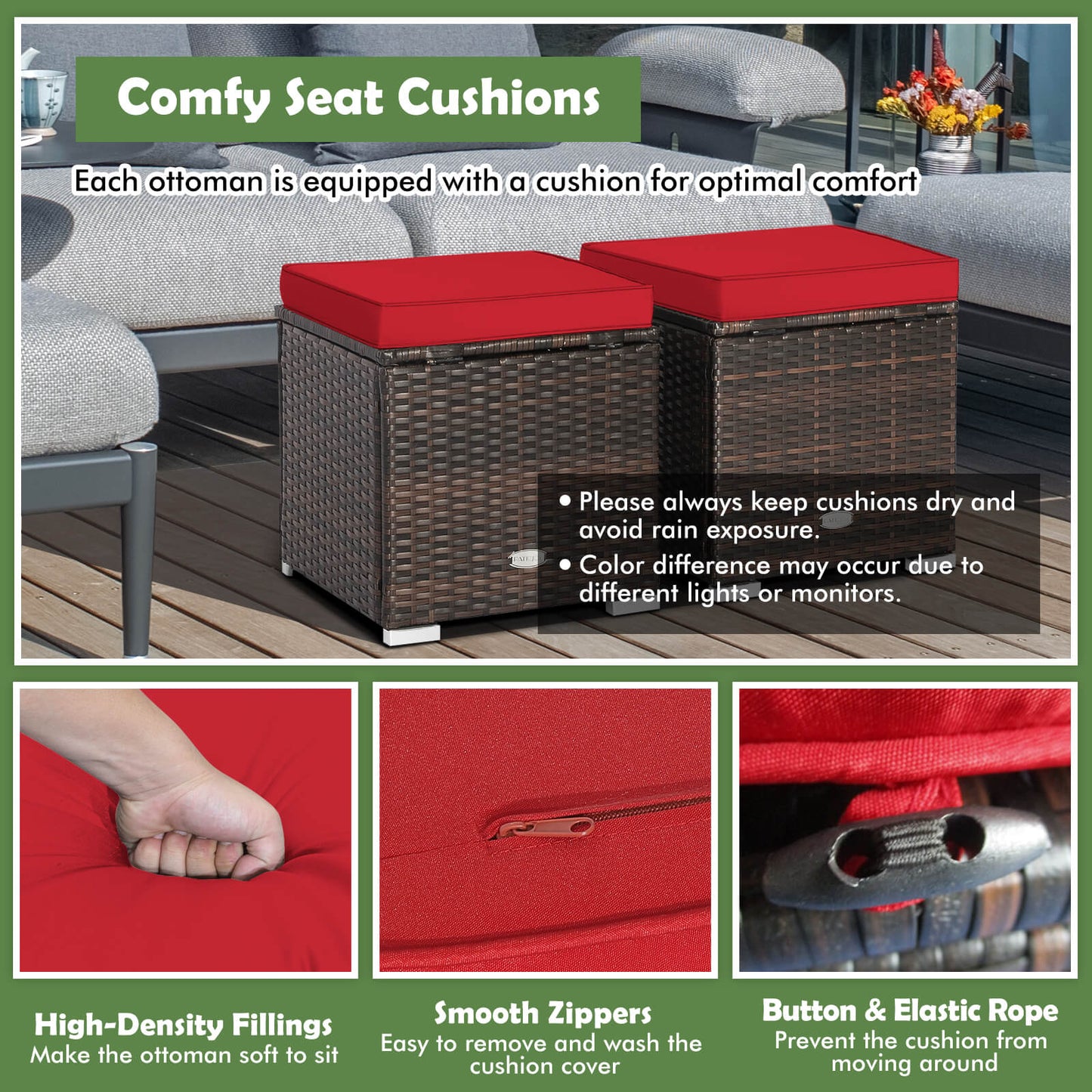 Patio Ottoman Set with Removable Cushions & Storage (2-Piece)