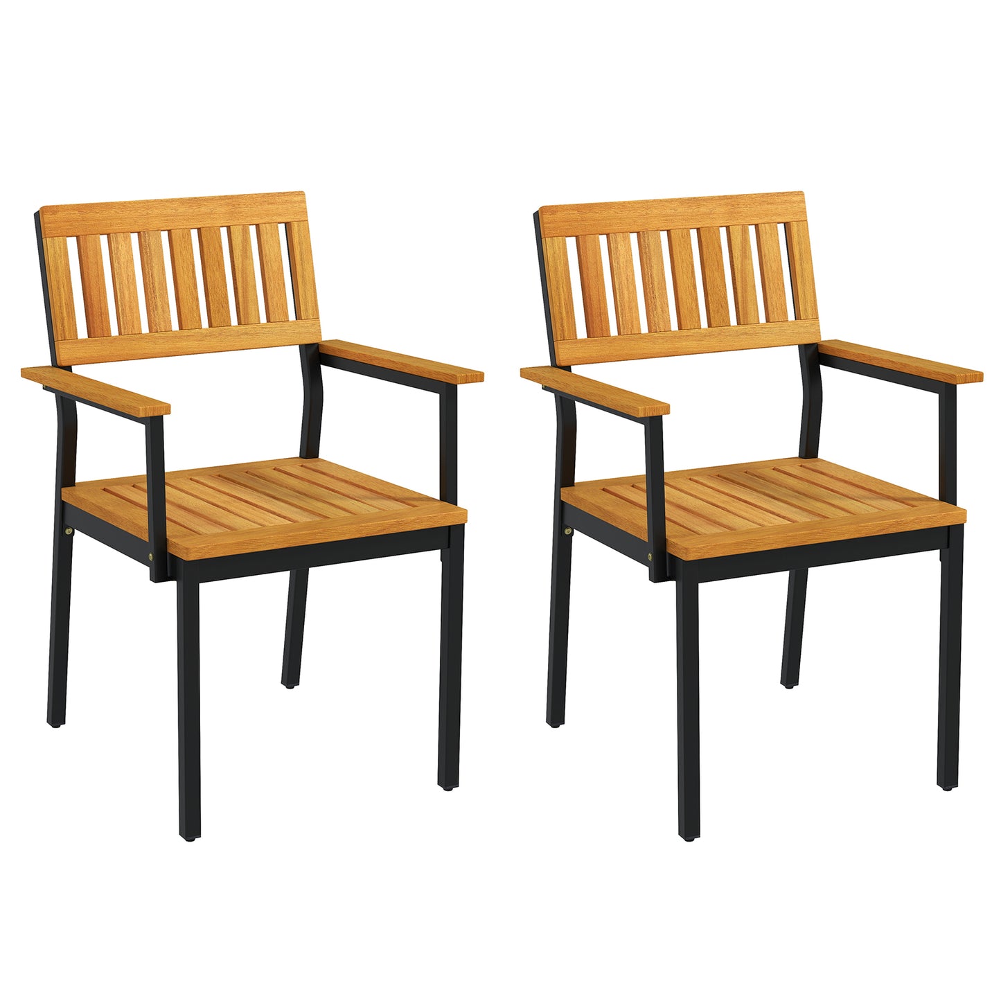 Acacia Wood Patio Dining Chairs Set of 2 with Metal Frame