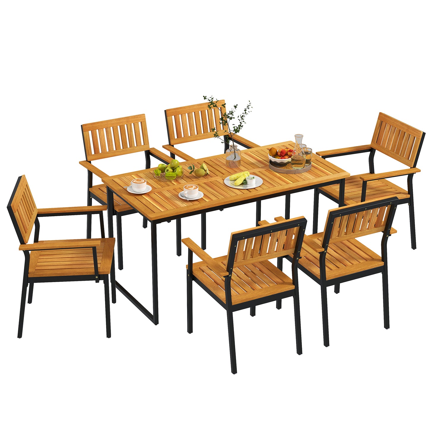 Acacia Wood Patio Dining Chairs Set of 2 with Metal Frame