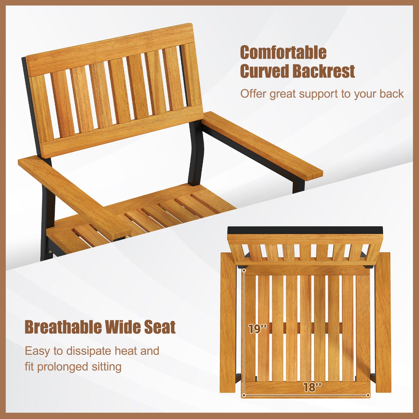 Acacia Wood Patio Dining Chairs Set of 2 with Metal Frame