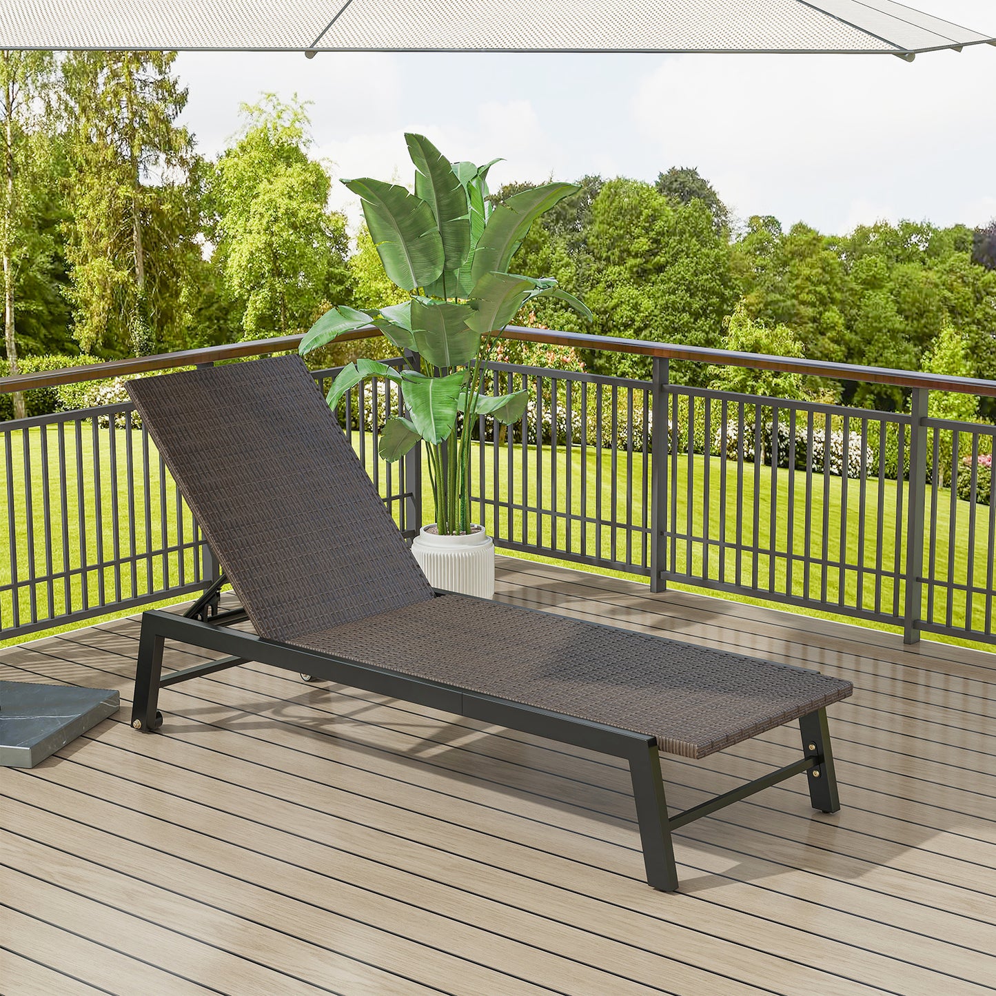 PE Rattan Chaise Lounge with Adjustable Backrest and Wheels