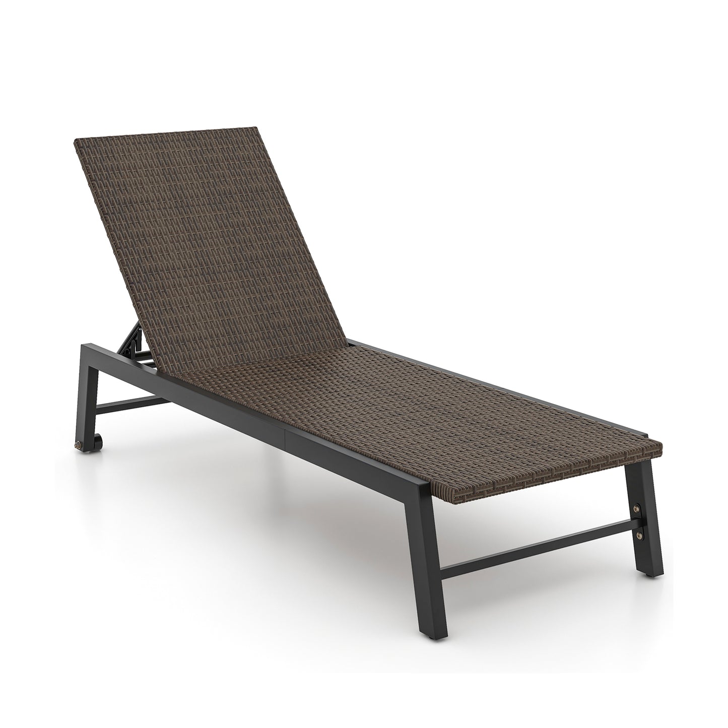 PE Rattan Chaise Lounge with Adjustable Backrest and Wheels