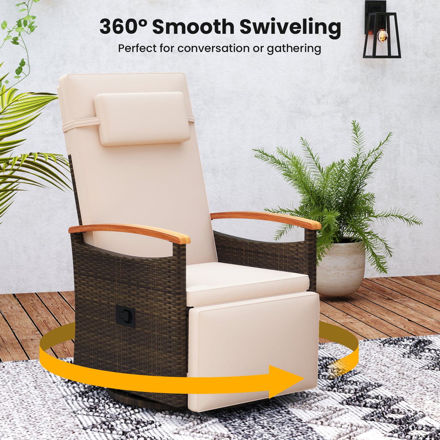360° Swivel Recliner Chair with Adjustable Backrest & Footrest