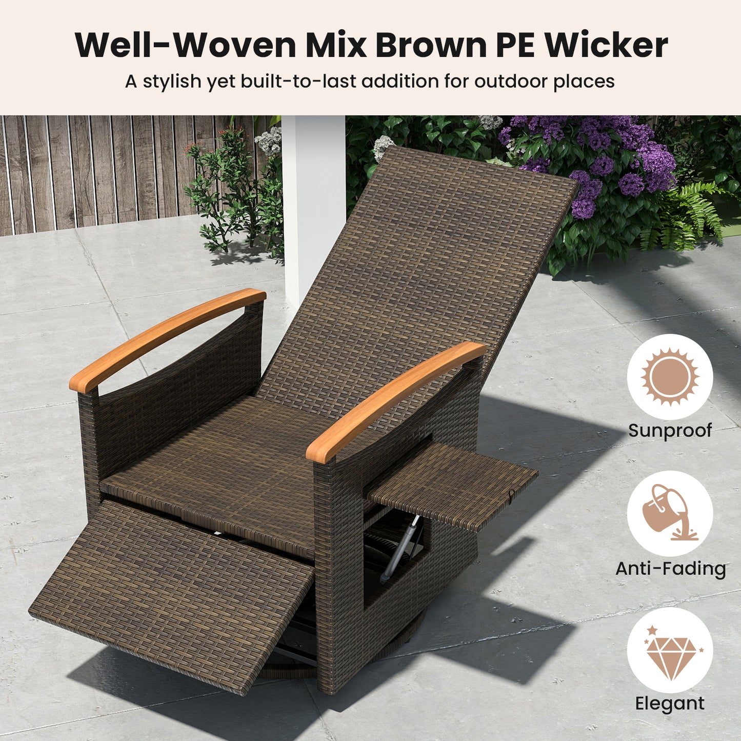 360° Swivel Recliner Chair with Adjustable Backrest & Footrest