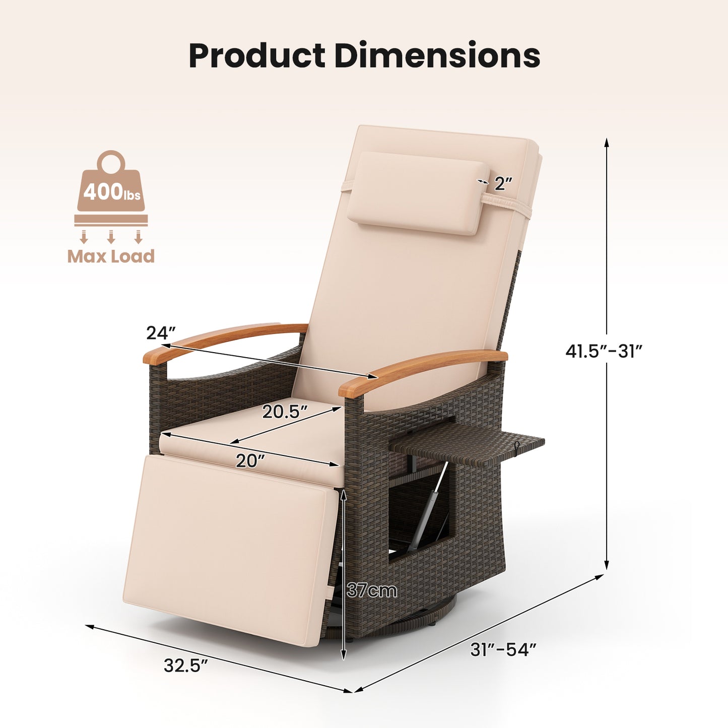 360° Swivel Recliner Chair with Adjustable Backrest & Footrest