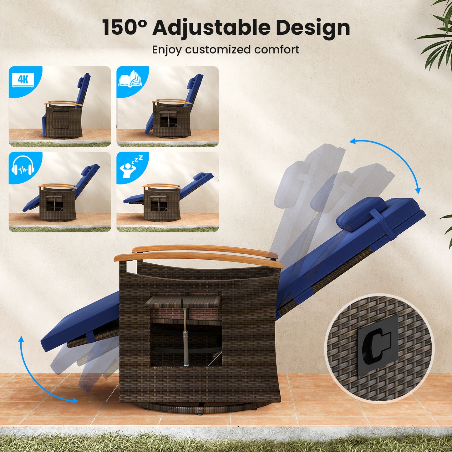 360° Swivel Recliner Chair with Adjustable Backrest & Footrest