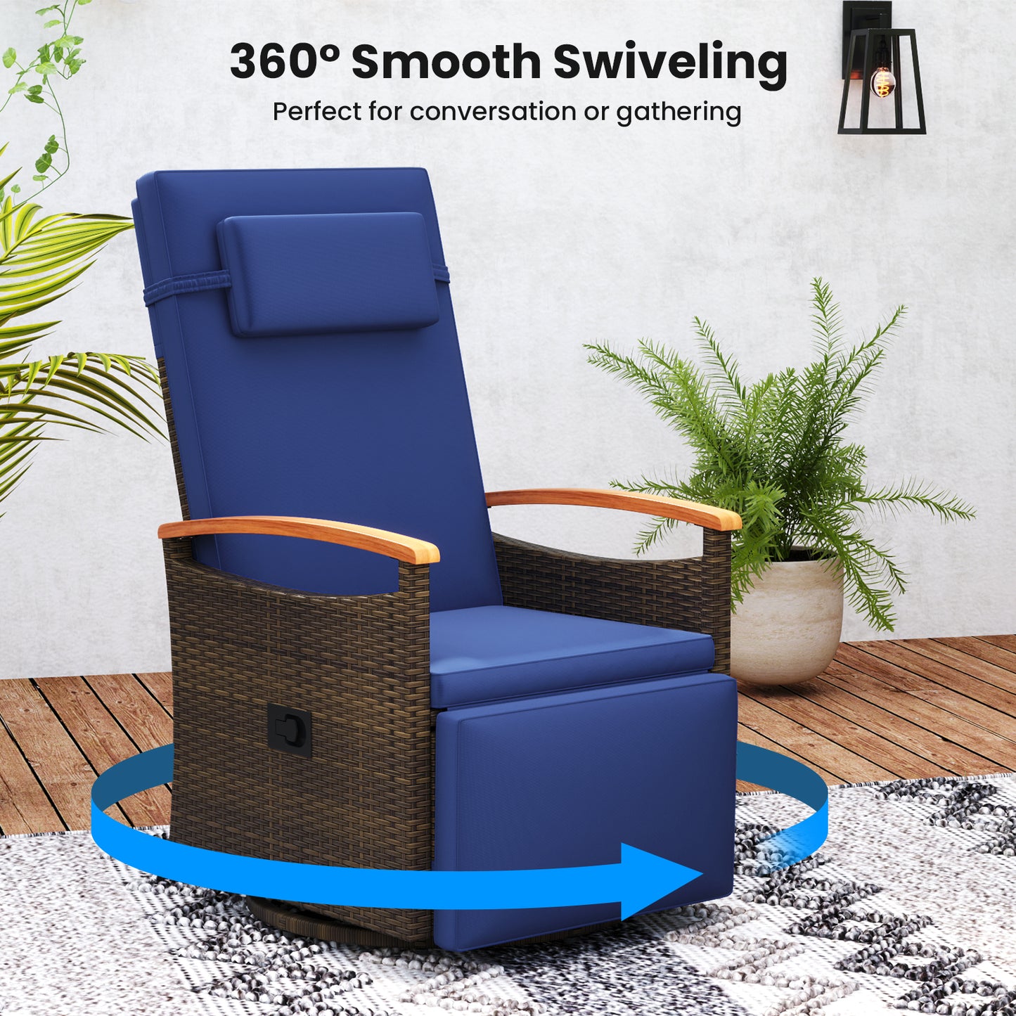 360° Swivel Recliner Chair with Adjustable Backrest & Footrest
