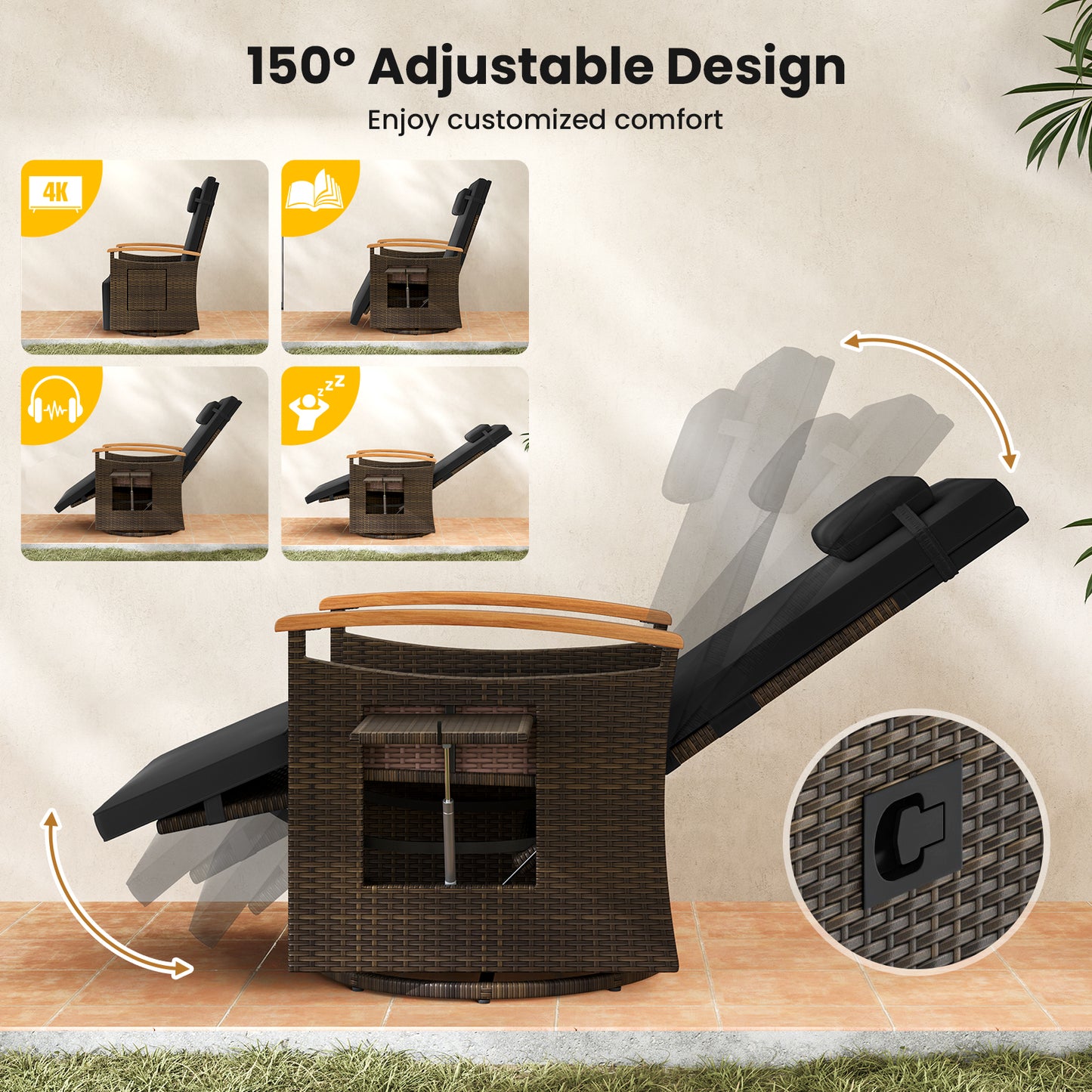 360° Swivel Recliner Chair with Adjustable Backrest & Footrest