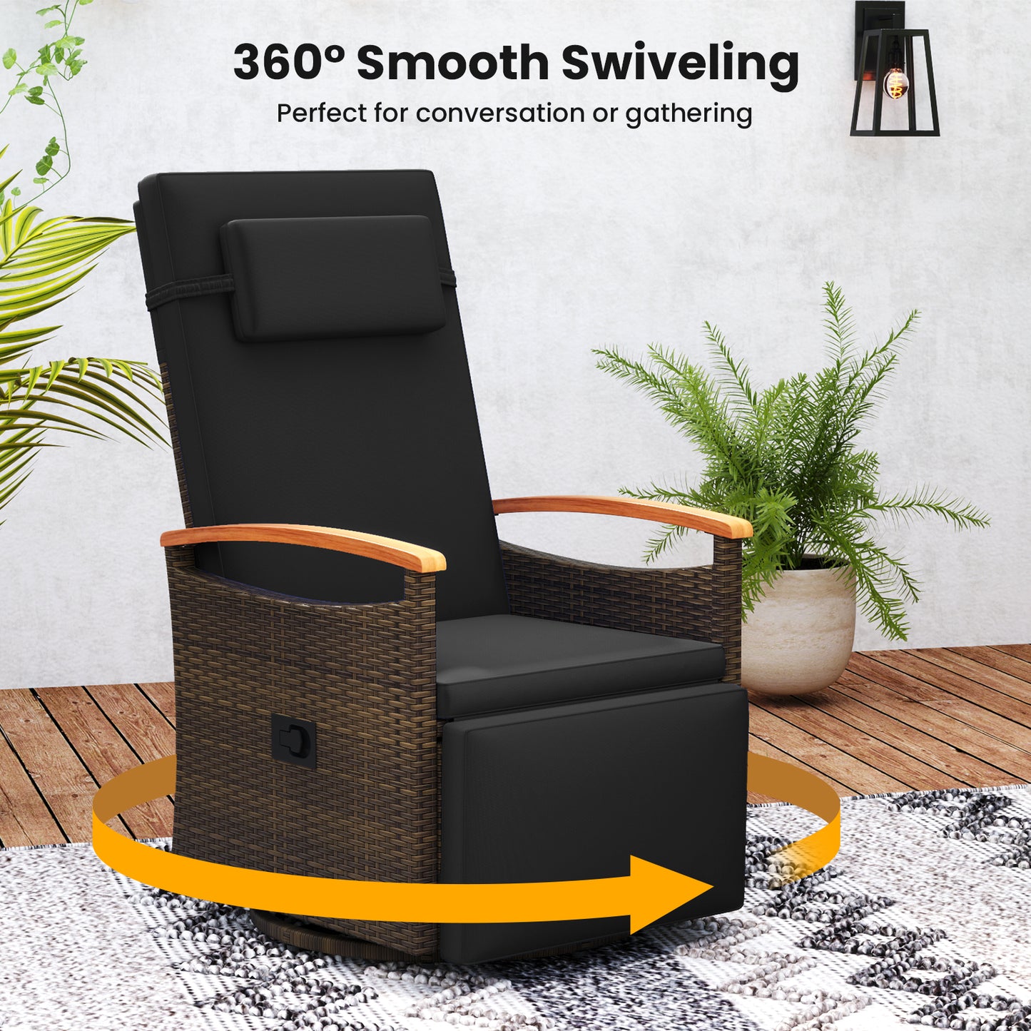 360° Swivel Recliner Chair with Adjustable Backrest & Footrest