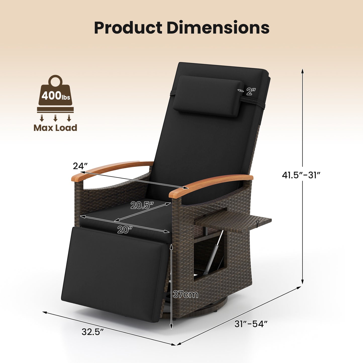 360° Swivel Recliner Chair with Adjustable Backrest & Footrest