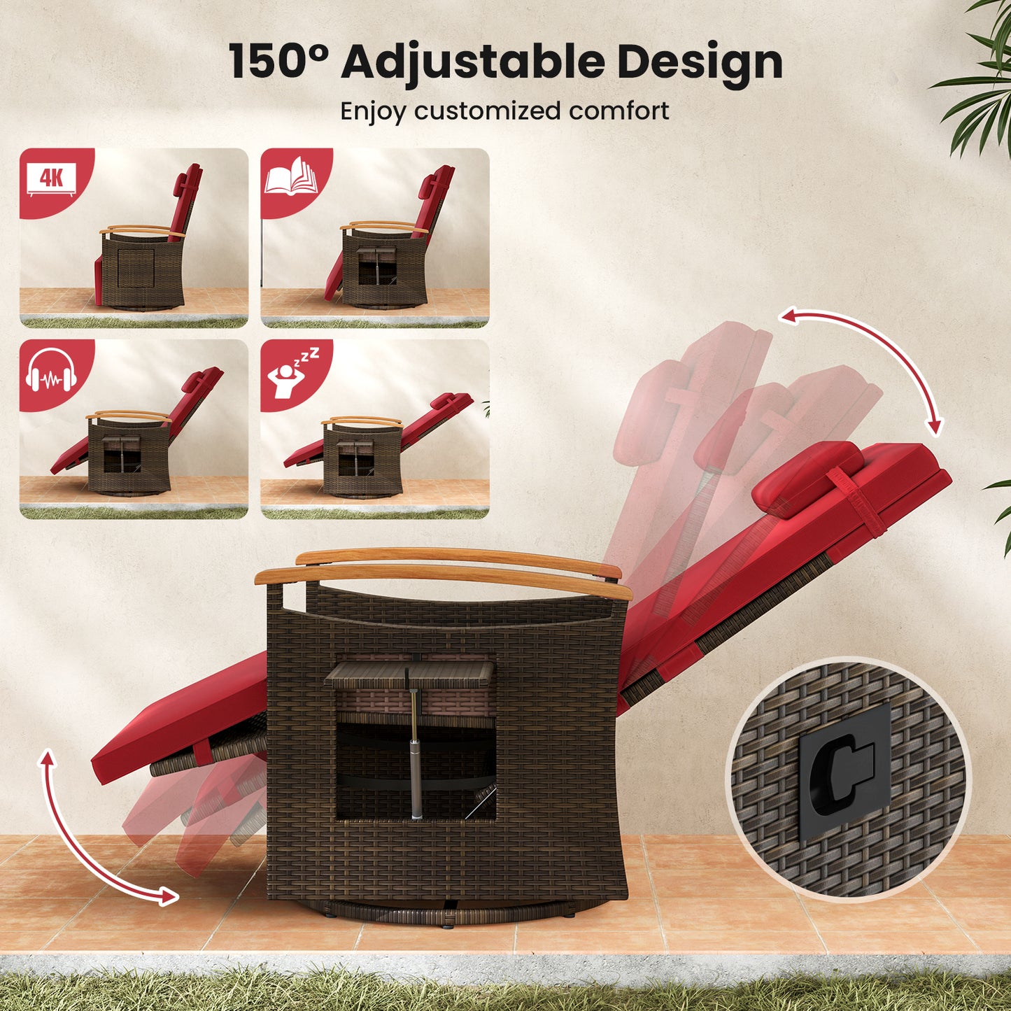 360° Swivel Recliner Chair with Adjustable Backrest & Footrest