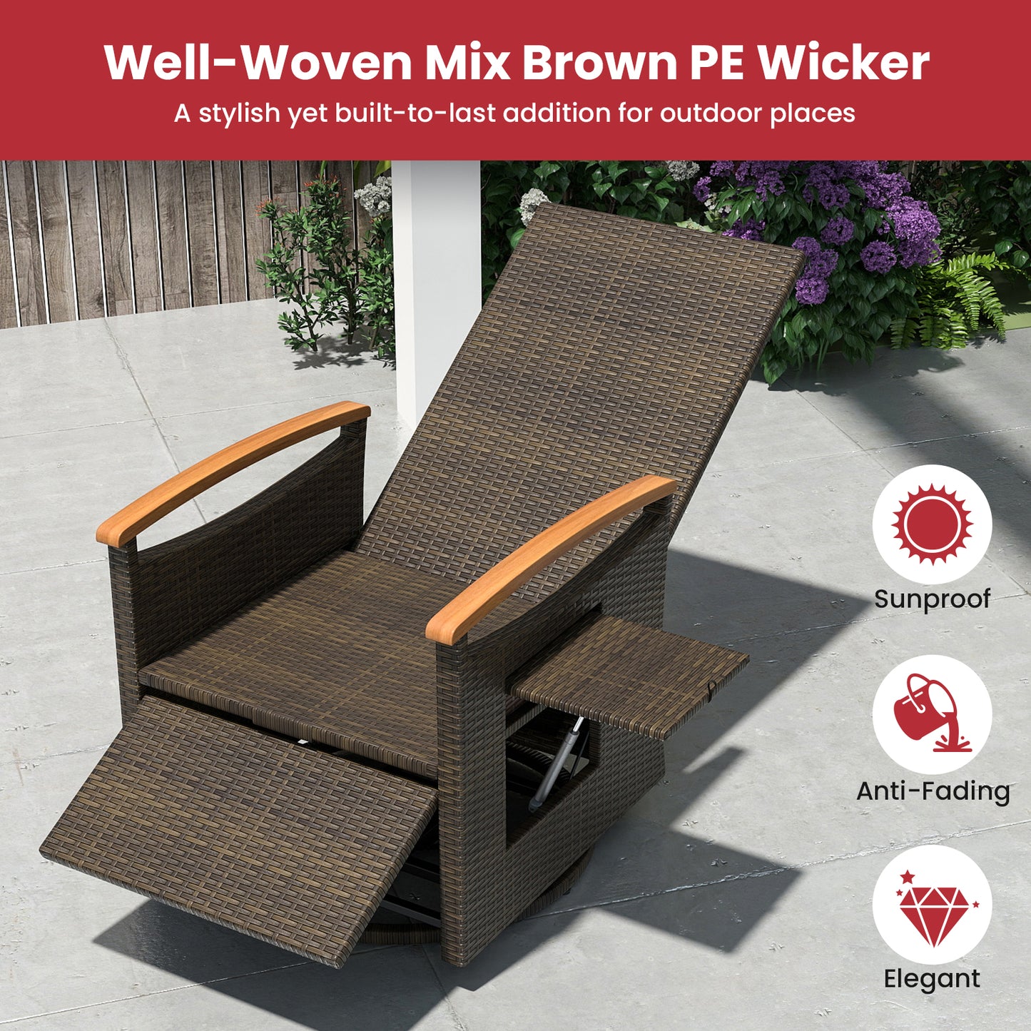 360° Swivel Recliner Chair with Adjustable Backrest & Footrest