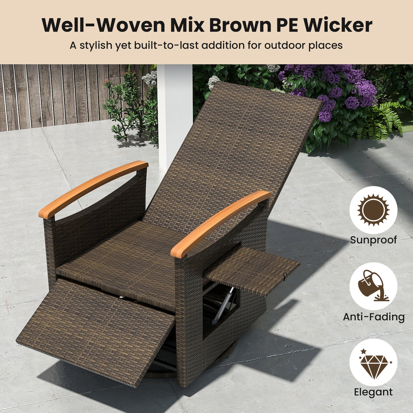 360° Swivel Recliner Chair with Adjustable Backrest & Footrest