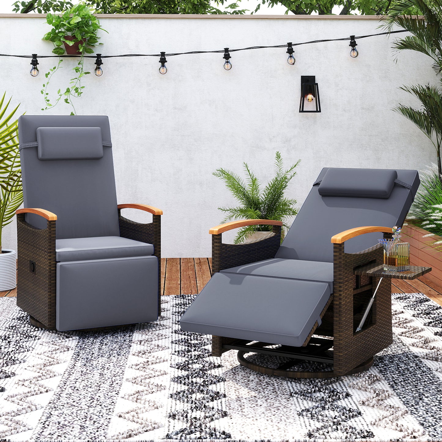 360° Swivel Recliner Chair with Adjustable Backrest & Footrest