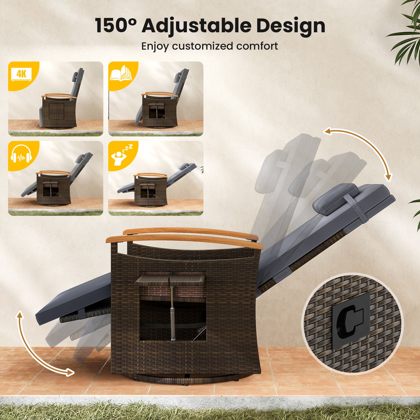 360° Swivel Recliner Chair with Adjustable Backrest & Footrest