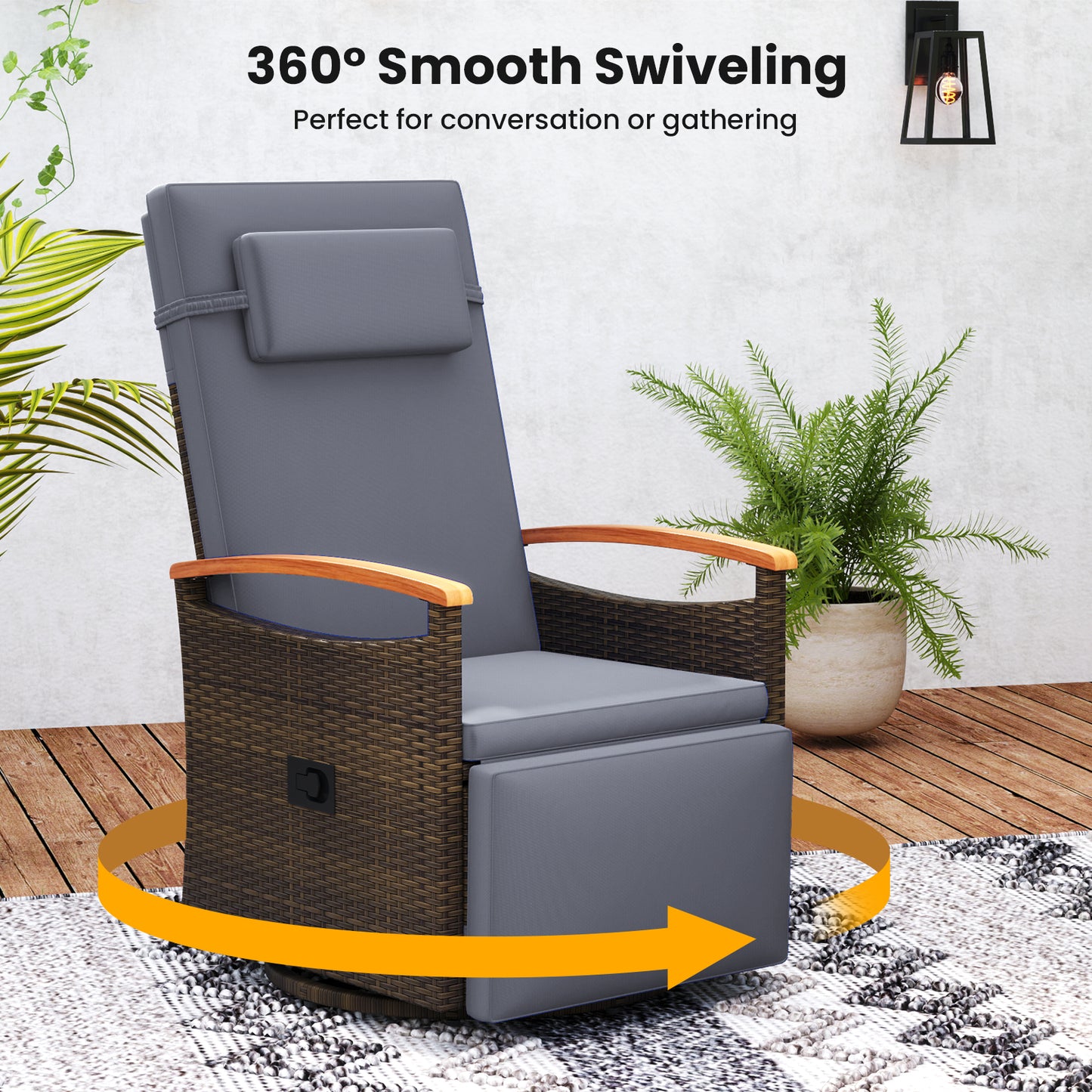 360° Swivel Recliner Chair with Adjustable Backrest & Footrest
