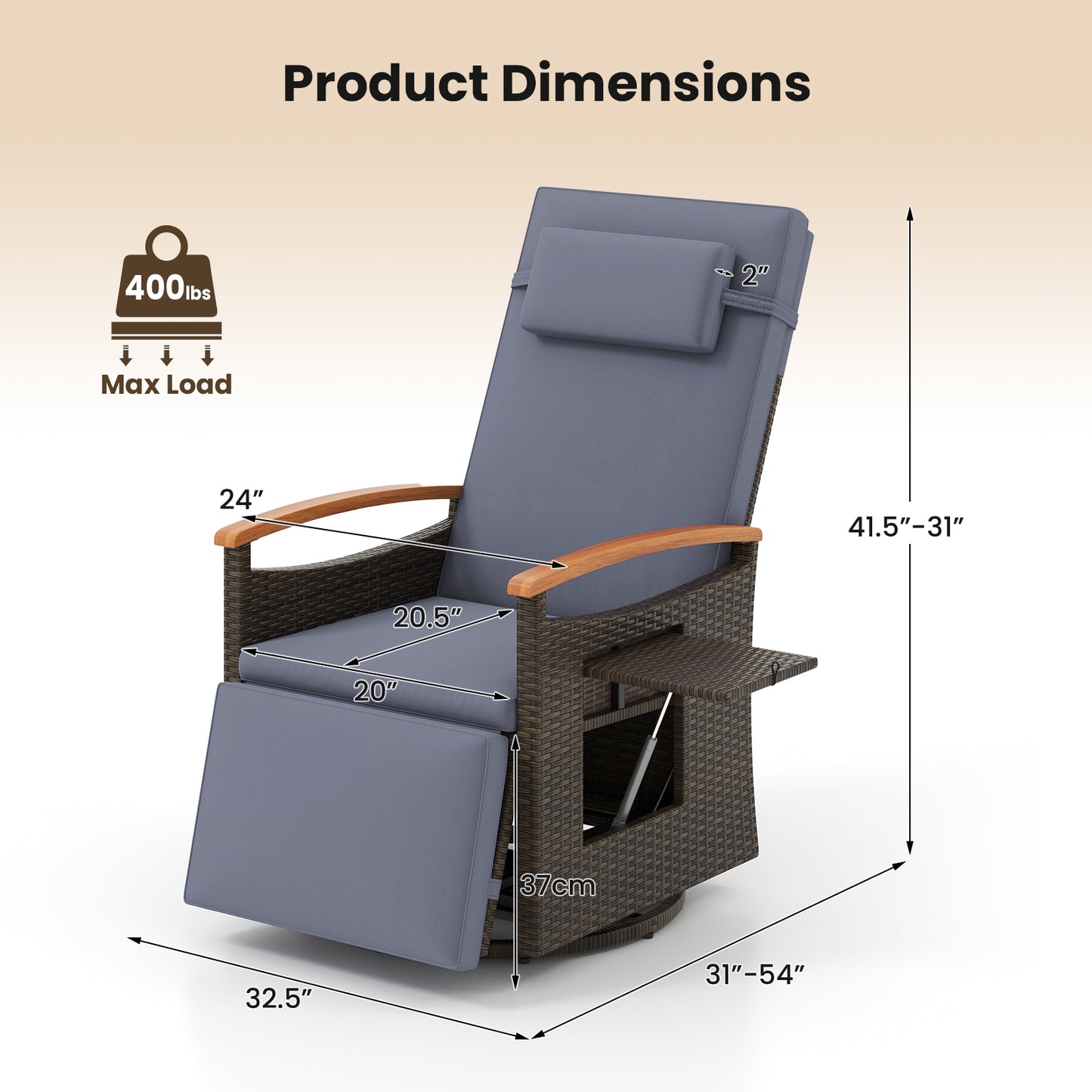 360° Swivel Recliner Chair with Adjustable Backrest & Footrest