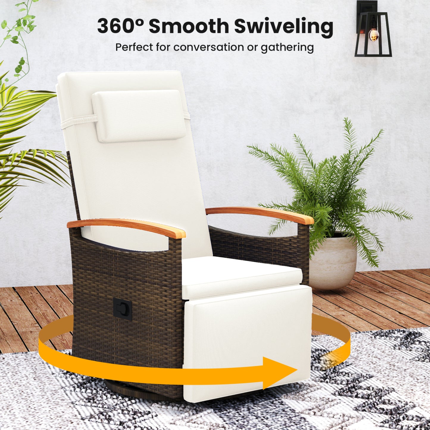 Swivel Reclining Chaise Lounge Set with Adjustable Backrest