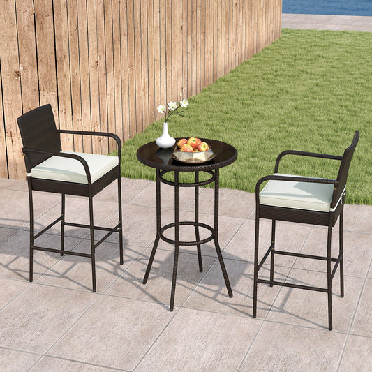 Rattan Bar Height Table and Chairs Set with Cushions