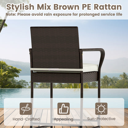 Rattan Bar Height Table and Chairs Set with Cushions