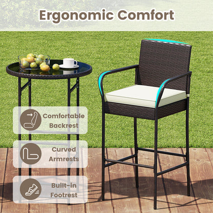 Rattan Bar Height Table and Chairs Set with Cushions