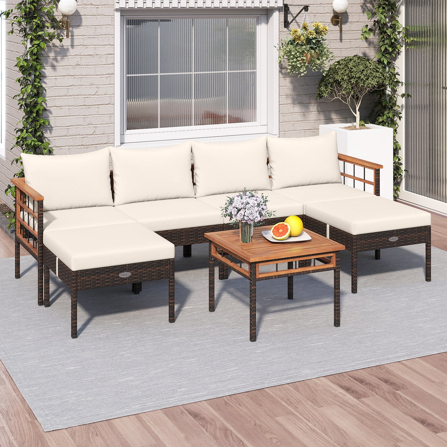 Patio Conversation Set with Ottomans and Side Table