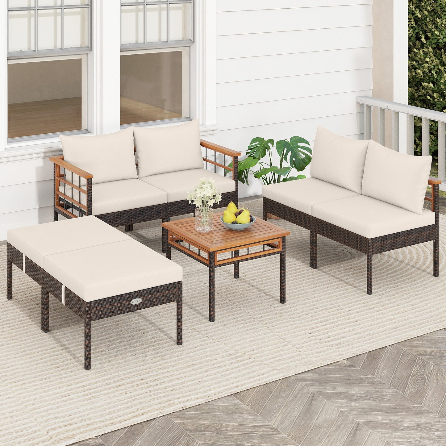 Patio Conversation Set with Ottomans and Side Table