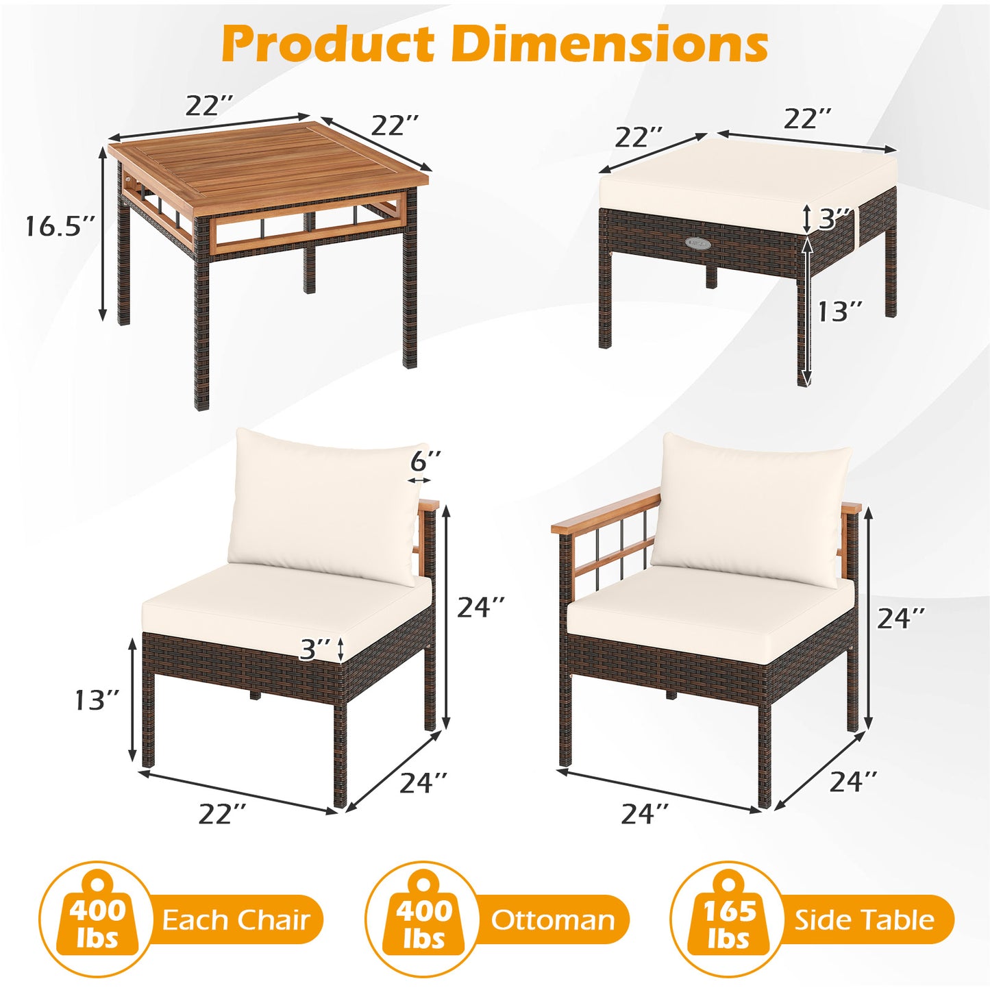 Patio Conversation Set with Ottomans and Side Table
