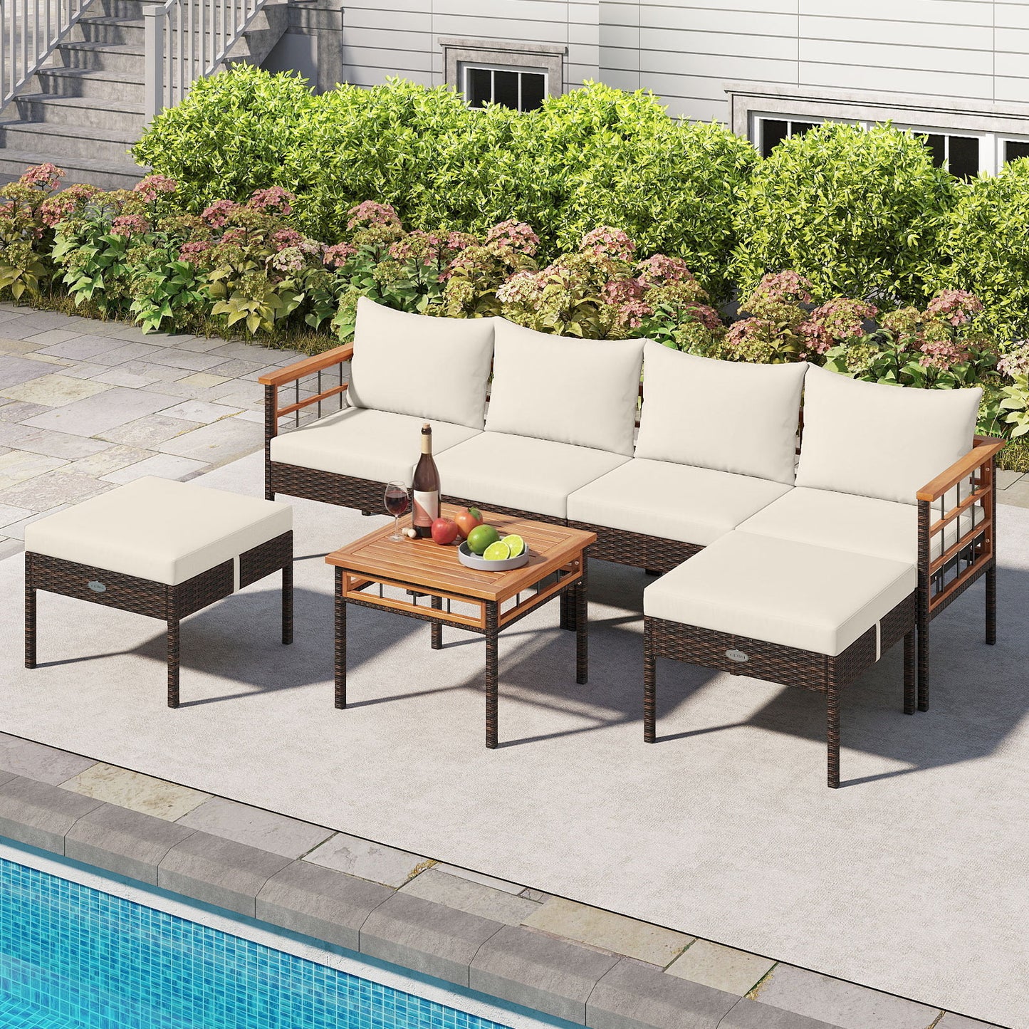 Patio Conversation Set with Ottomans and Side Table
