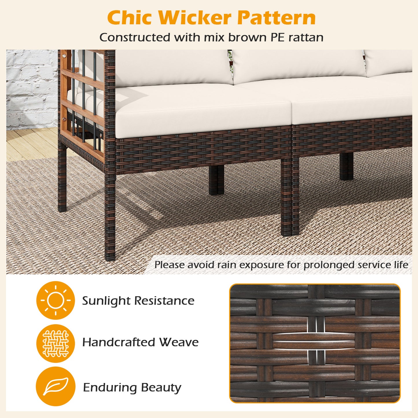 Patio Conversation Set with Ottomans and Side Table