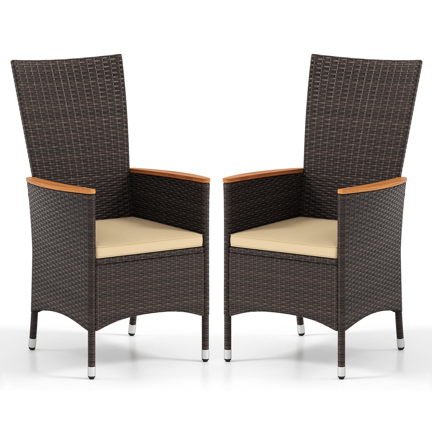 Outdoor Wicker Dining Chairs Set of 2 with High Backrest