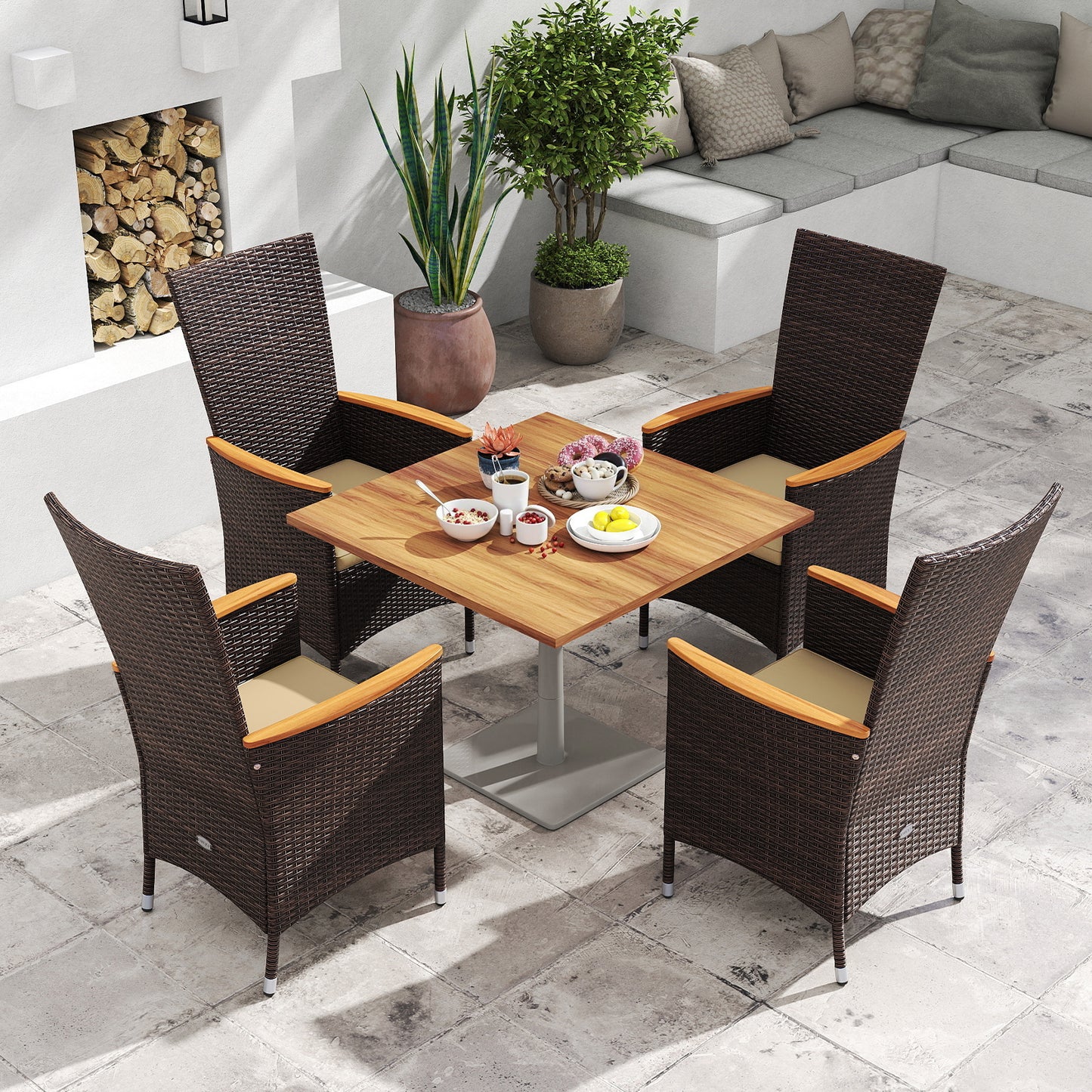 Outdoor Wicker Dining Chairs Set of 2 with High Backrest