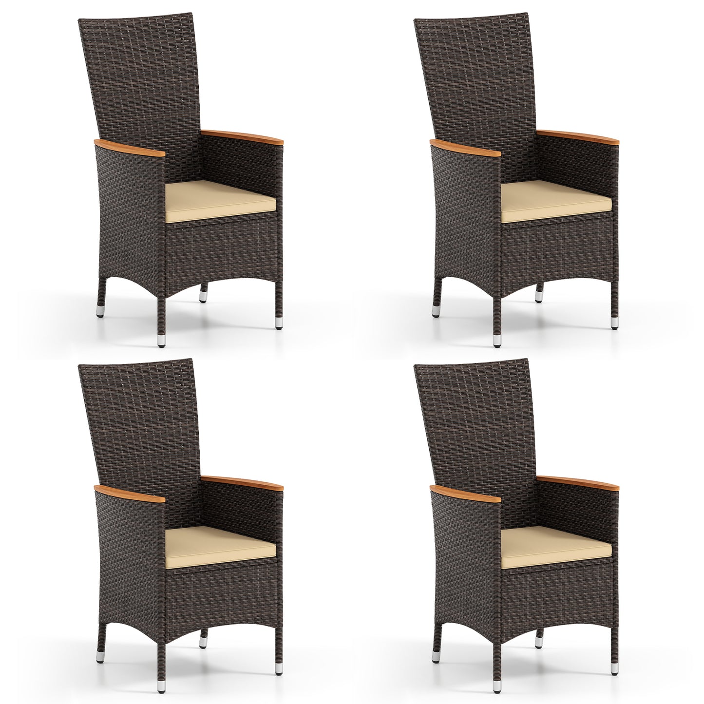 Outdoor Wicker Dining Chairs Set of 4 with High Backrest