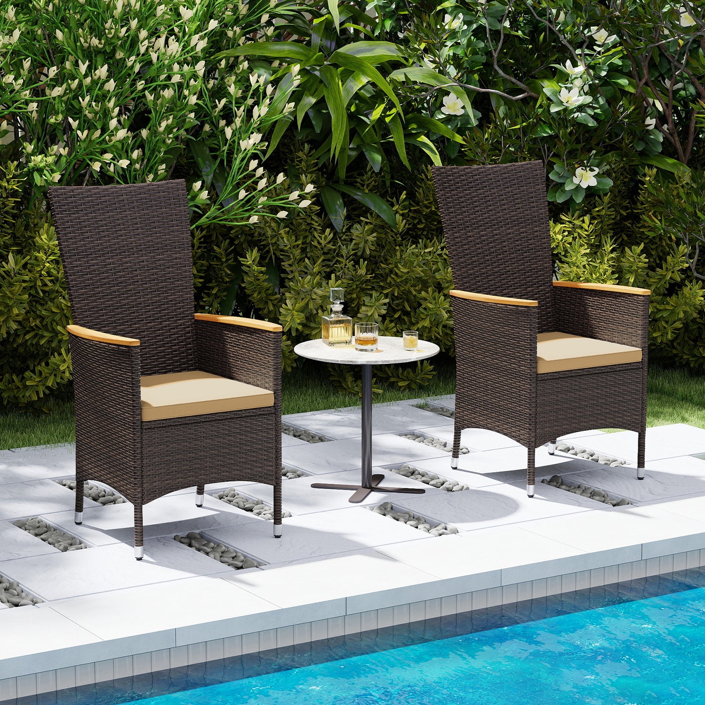 Outdoor Wicker Dining Chairs Set of 4 with High Backrest