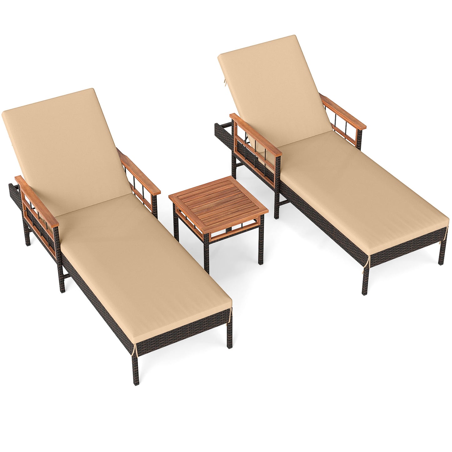 Adjustable Patio Chaise Lounge with Cushions - Beige