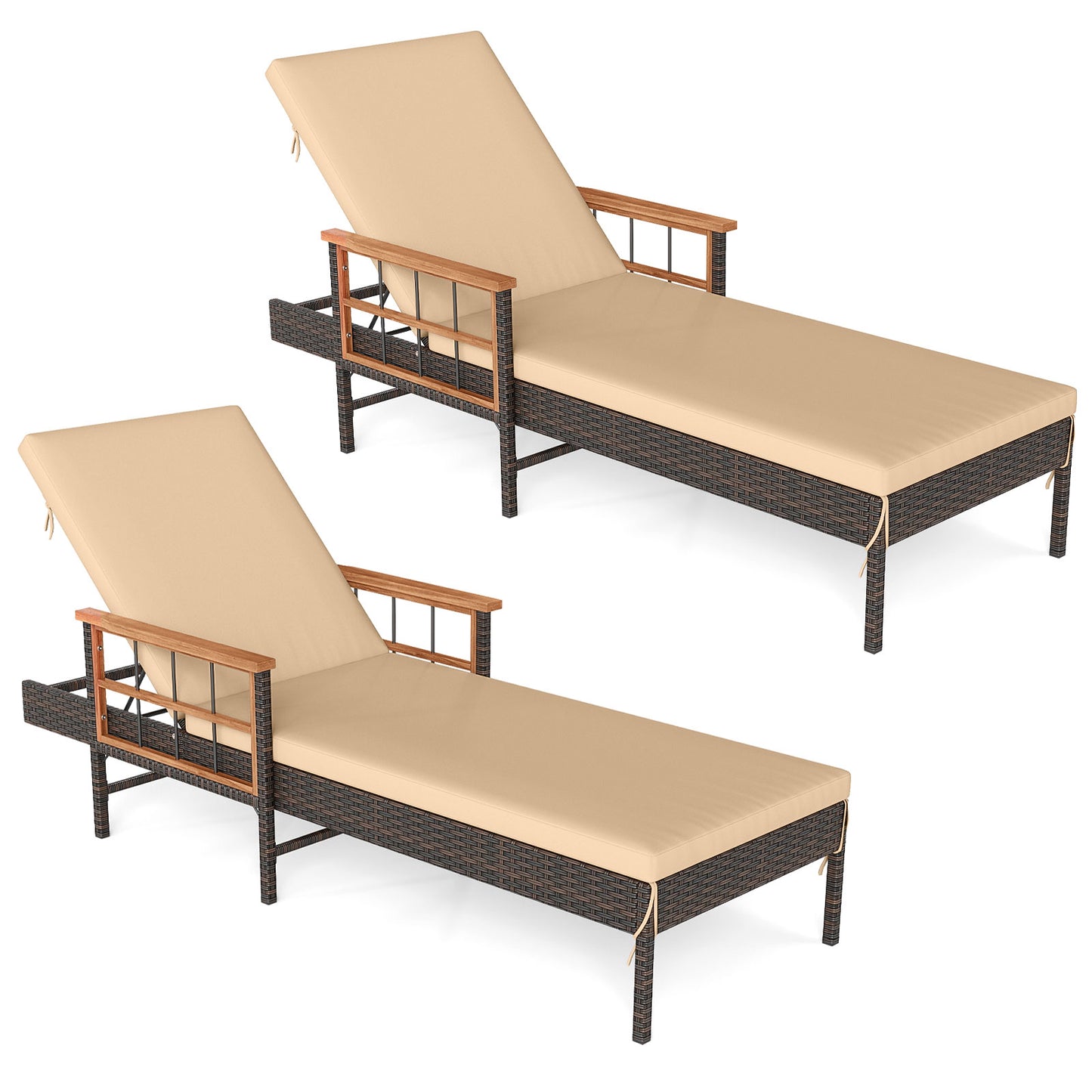 Adjustable Patio Chaise Lounge with Cushions - Beige