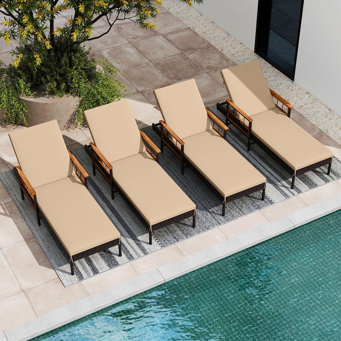 Adjustable Patio Chaise Lounge with Cushions - Beige