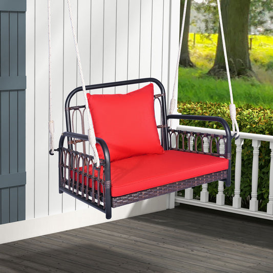 Rattan Porch Swing Chair with Cushion - 400 lb Capacity