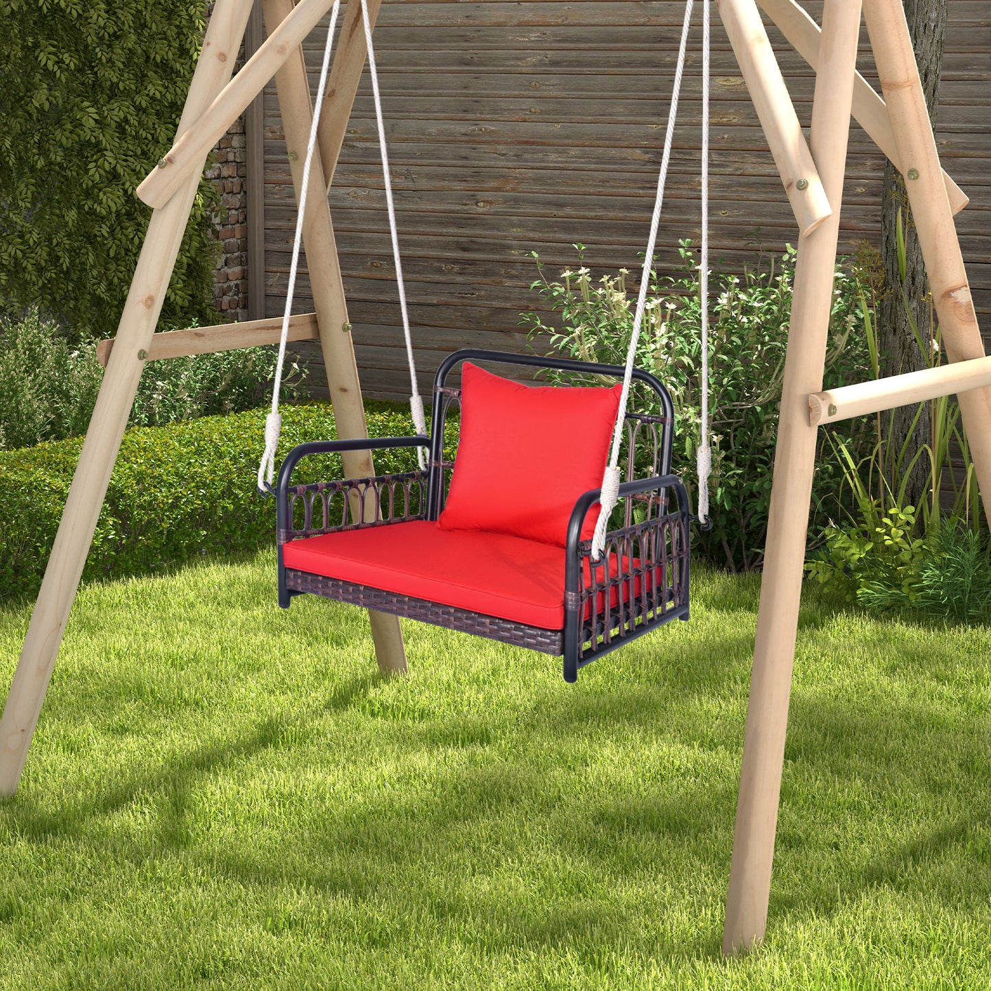 Rattan Porch Swing Chair with Cushion - 400 lb Capacity