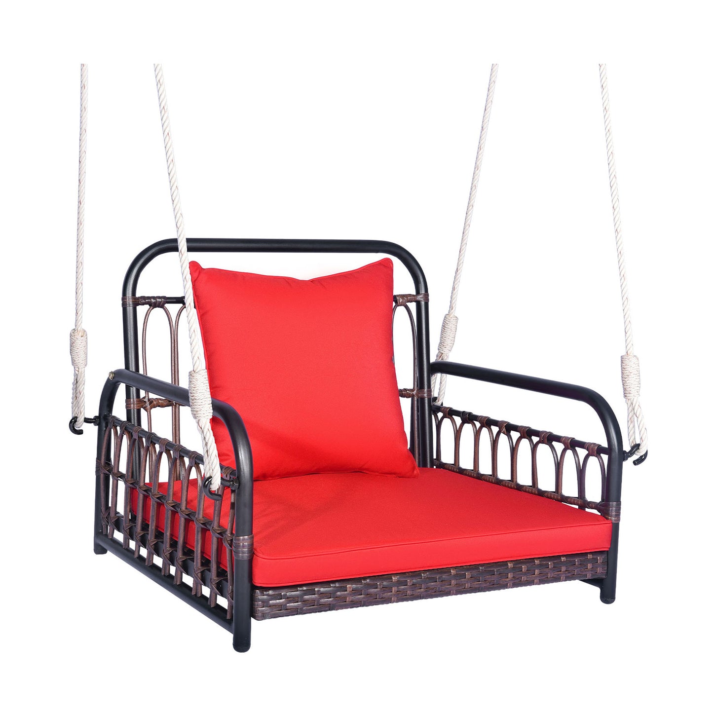 Rattan Porch Swing Chair with Cushion - 400 lb Capacity