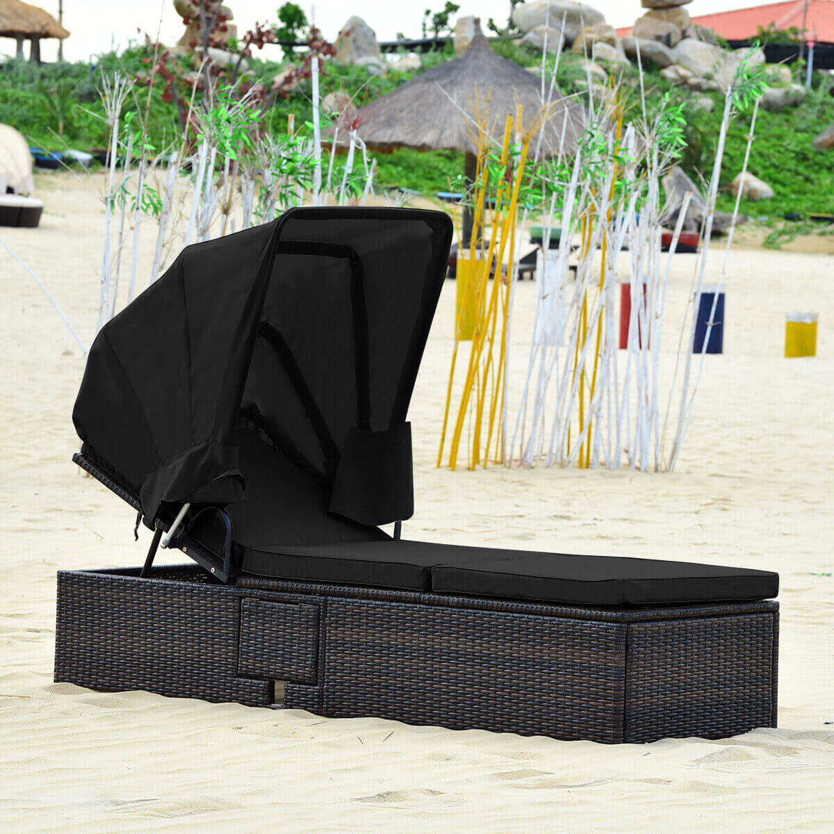 Outdoor Chaise Lounge with Canopy and Cushion