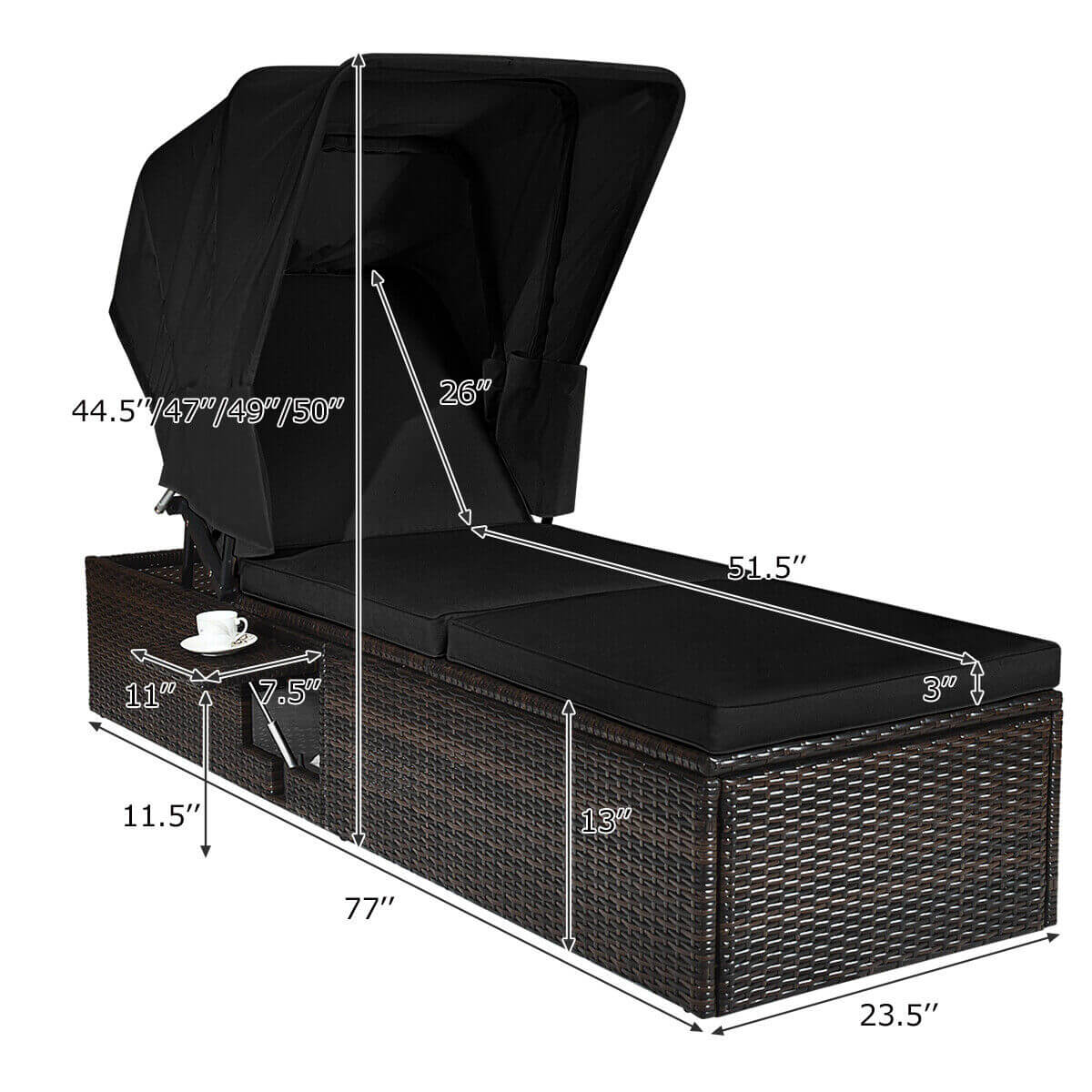 Outdoor Chaise Lounge with Canopy and Cushion