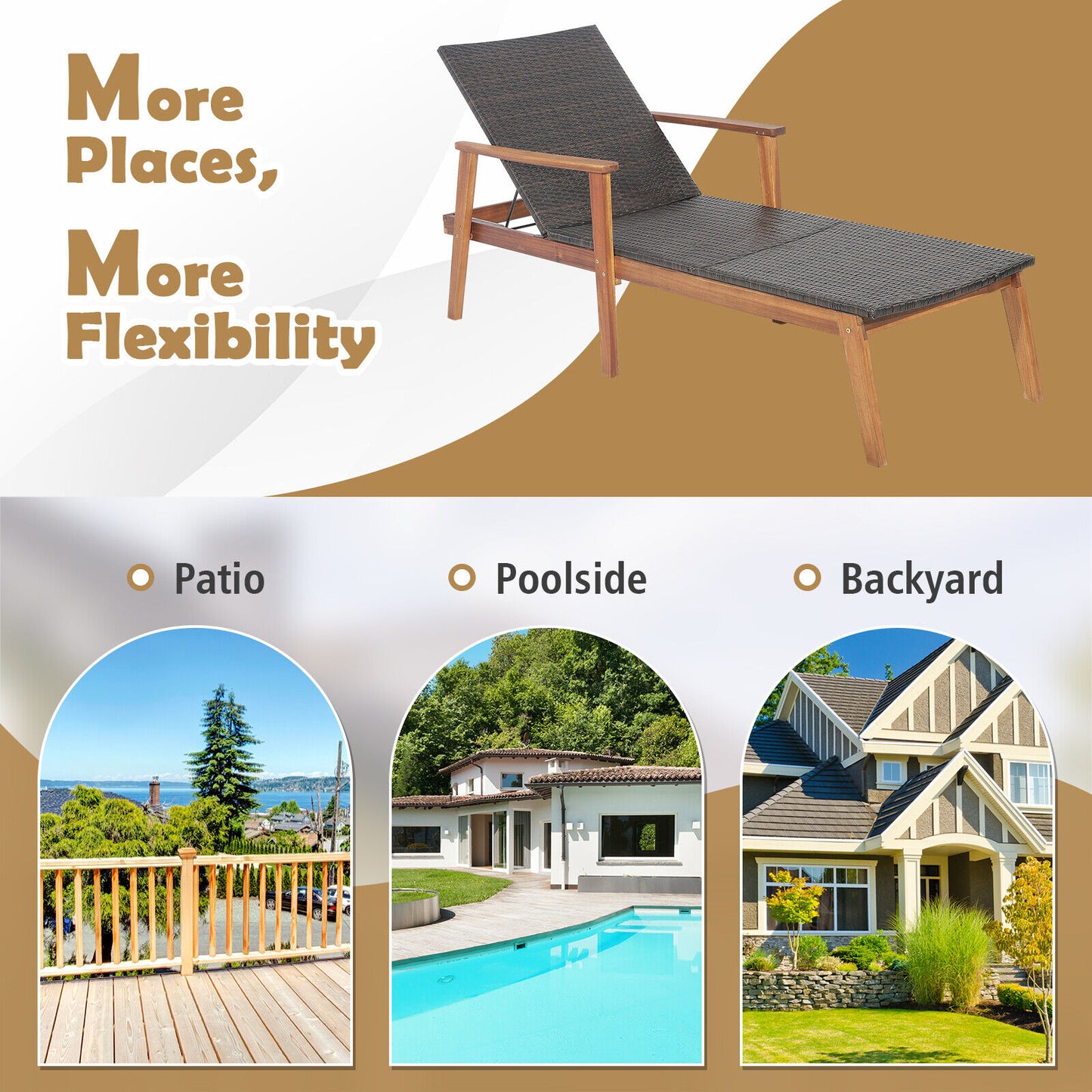 Adjustable Rattan Lounge Chair with Acacia Wood Frame