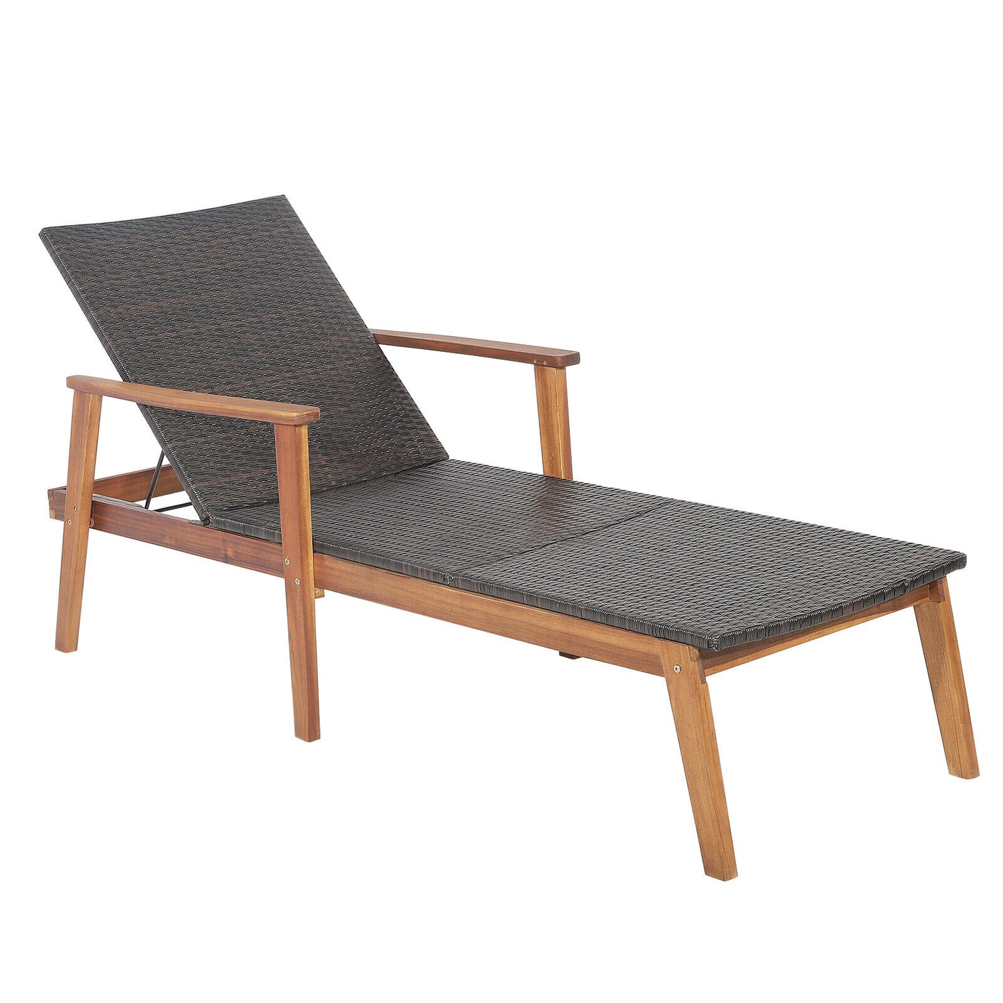 Adjustable Rattan Lounge Chair with Acacia Wood Frame