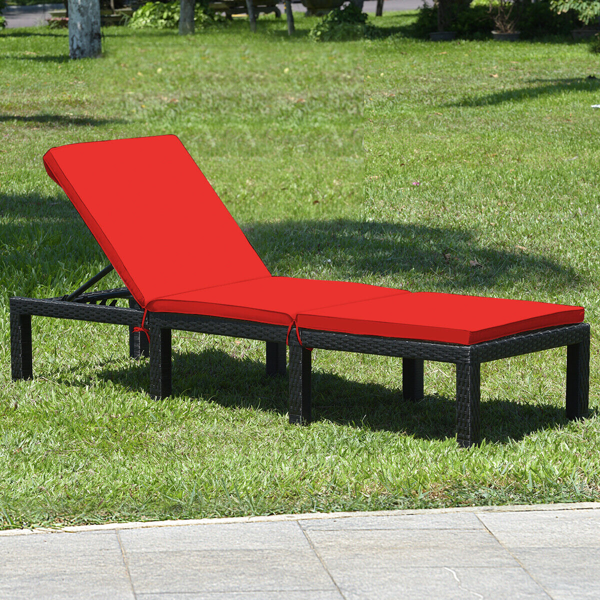 Adjustable Rattan Chaise Lounge Chair with Cushion