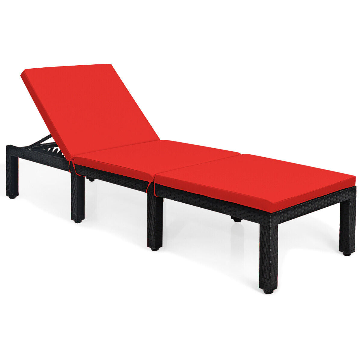 Adjustable Rattan Chaise Lounge Chair with Cushion